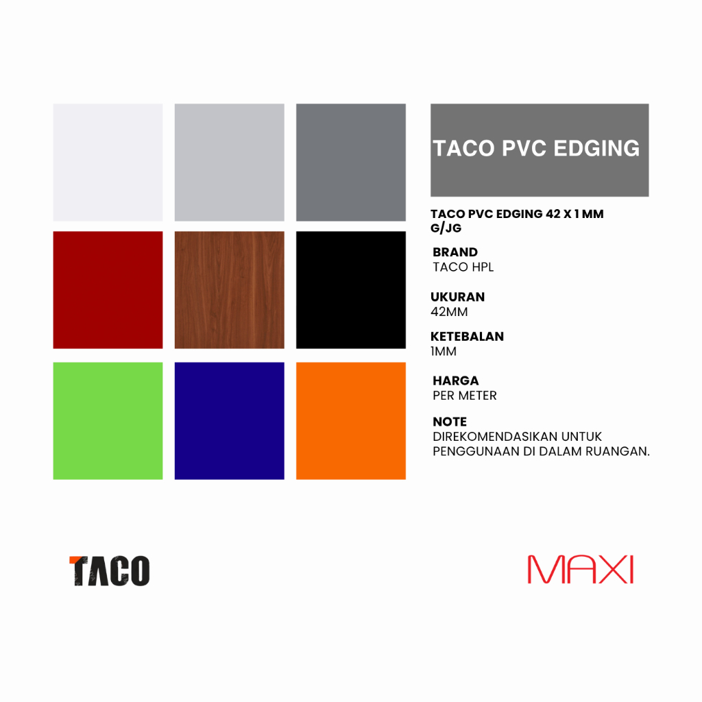 TACO No.TE-SG002 - TE-P7012G - 42 x 1 MM - G/JG/SG/DP- PVC Edging Series