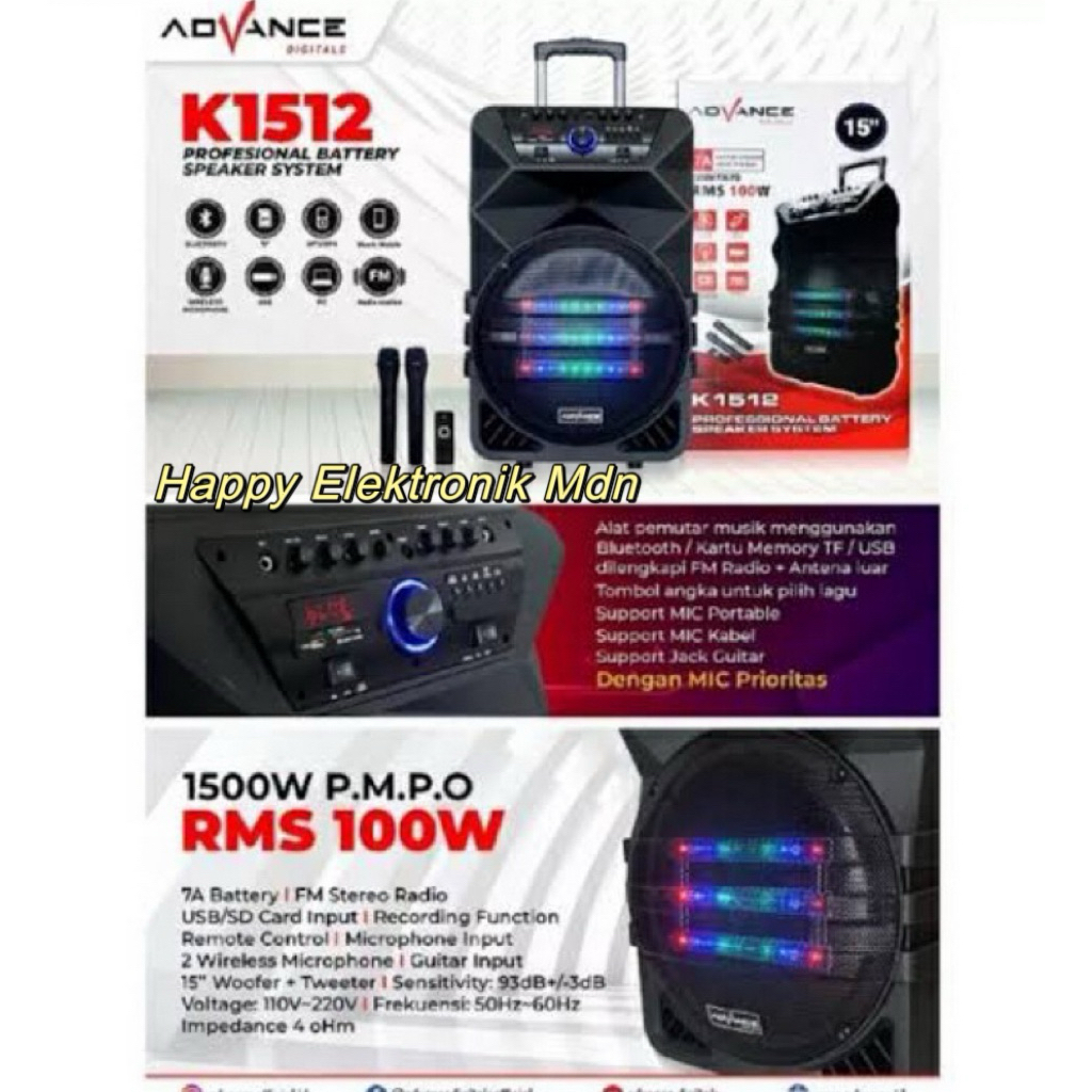 Advance Speaker Portable 15 Inch Advance Portable Speaker Advance K1512 Bluetooth