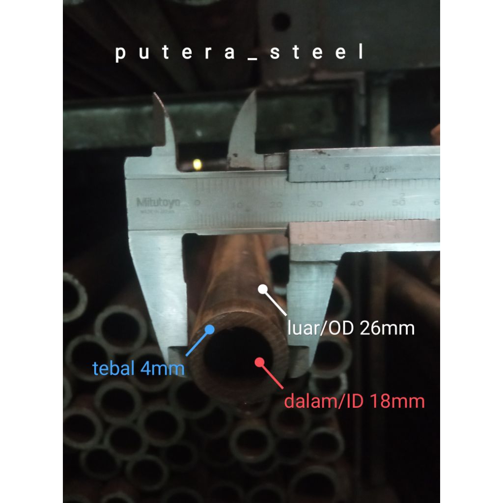 pipa besi seamles luar/OD 26mm dalam/ID 18mm tebal 4mm ukuran 10-50cm