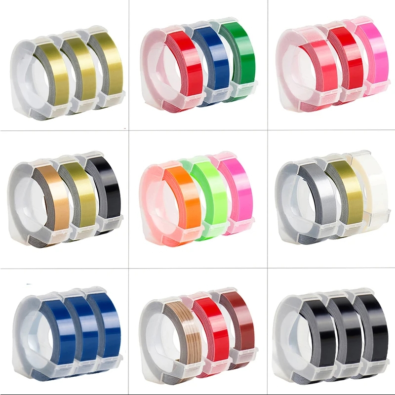 

3Pcs Isi Ulang Pita DYMO MOTEX CIDY Lebar 9mm Pita Emboss 3D DYMO Pita Label Plastik untuk Printer Label