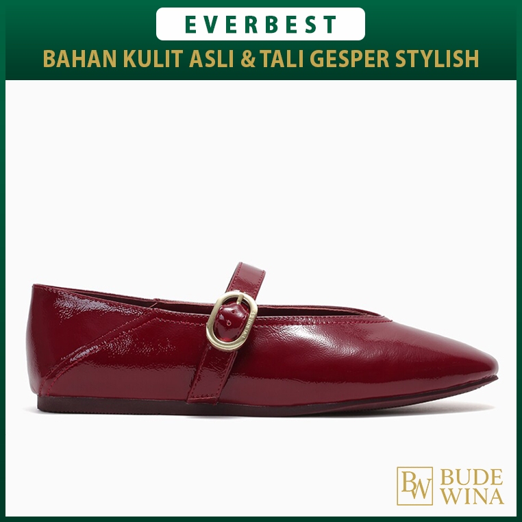 EVERBEST SEPATU FLAT SHOES WANITA ORIGINAL KULIT ASLI MERAH MAROON EW03