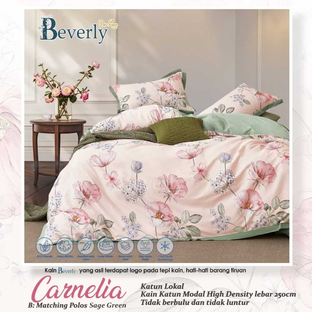 Sprei Katun Lokal Beverly Motif Bunga Carnelia Bunga Pink