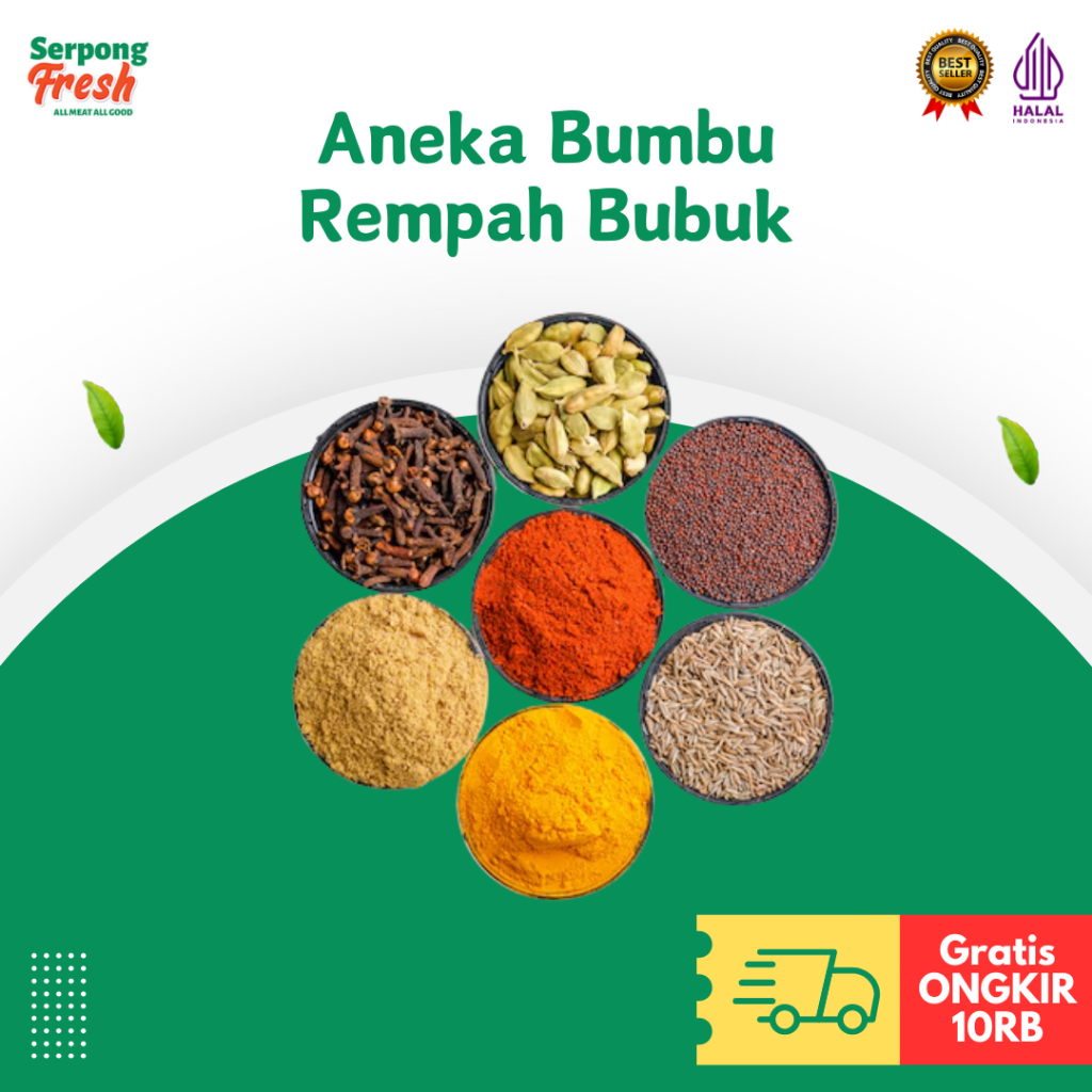 

Aneka Bumbu Rempah Bubuk Bawang Putih Merah Lada Hitam Cengkeh Kunyit Jinten Powder 100gr