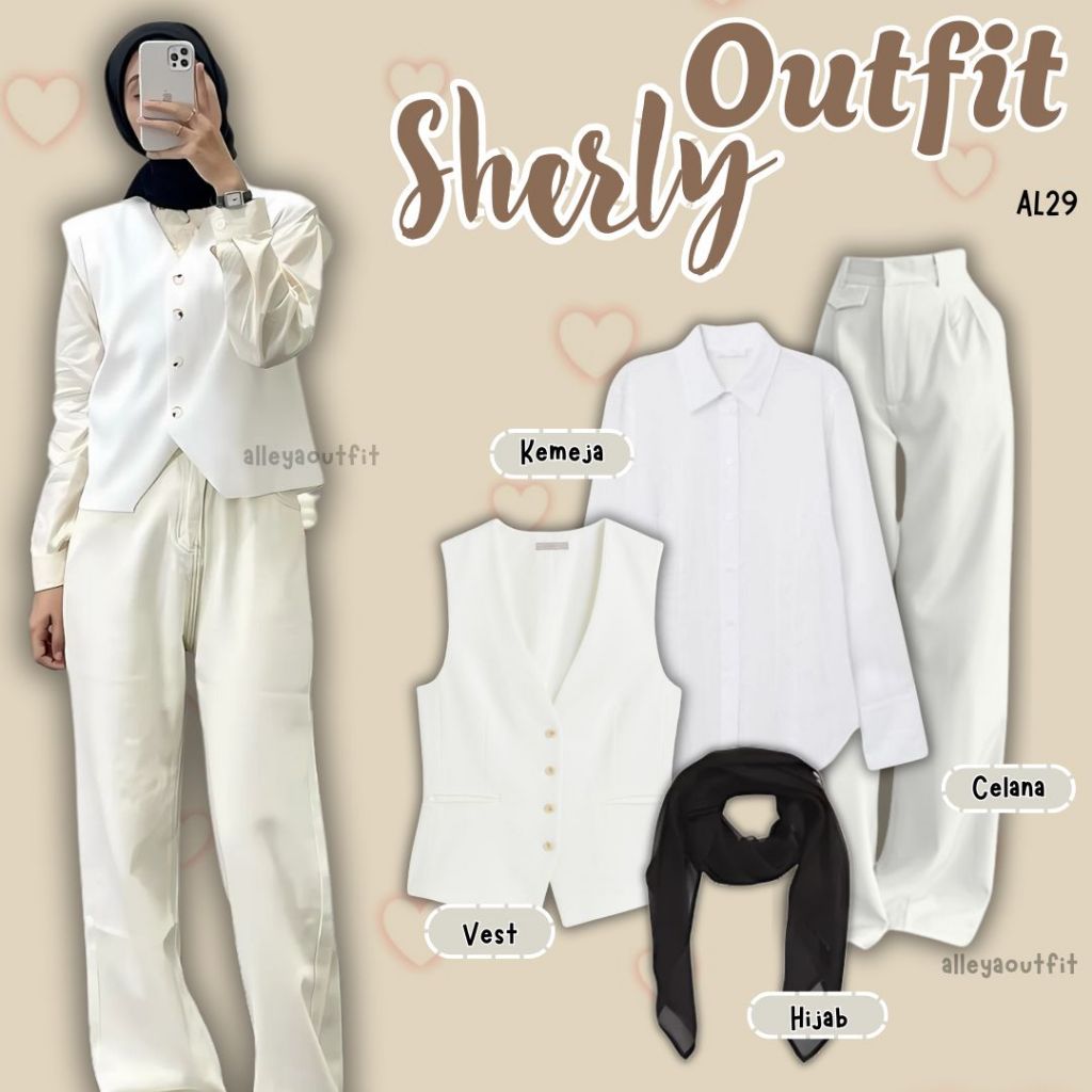 Set Sherly - Vest - Kemeja - Celana - Hijab - Outfit Wanita - Ootd Remaja Berhijab - AL29