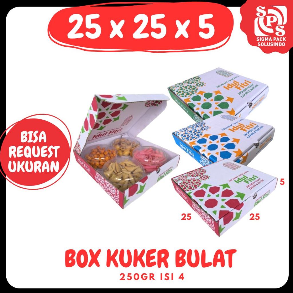 

Kotak Kue Kering 25x25x5 (kuker 250gr isi 4) kardus Toples karton/IdulFitri/Lebaran/Hampers mubarok