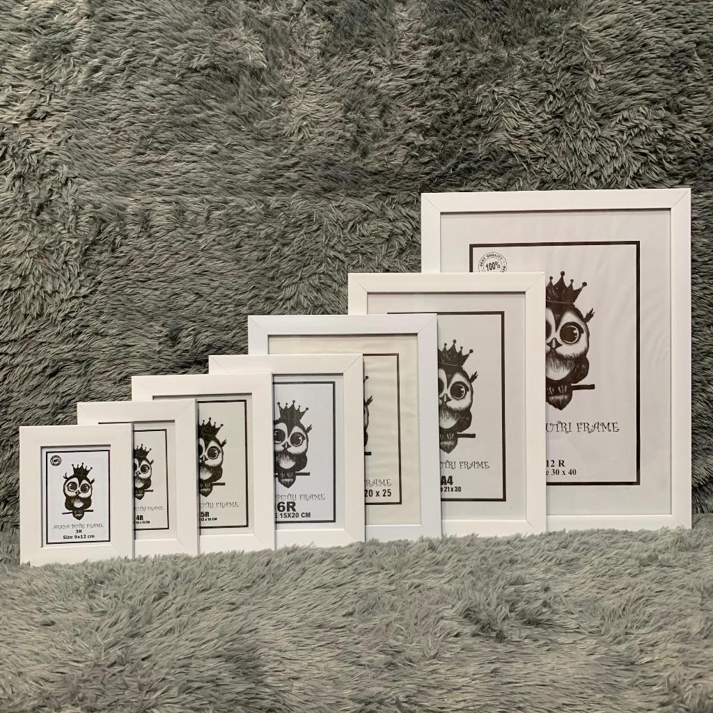 Bingkai foto, Frame Foto 3R, 4R, 5R, 6R, 8R 10R, A4, 12R Warna Putih Include kaca