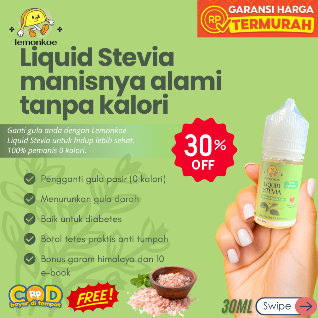 

Lemonkoe Liquid Stevia Tetes Cair Pemanis Alami 30ml baik untuk diabetes diet pengganti gula COD FREE garam himalaya