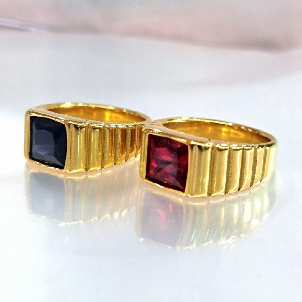 Cincin Pria Baja Titanium Anti Karat Dan Tidak Luntur Batu Rubi Safir Akik Natural (47)