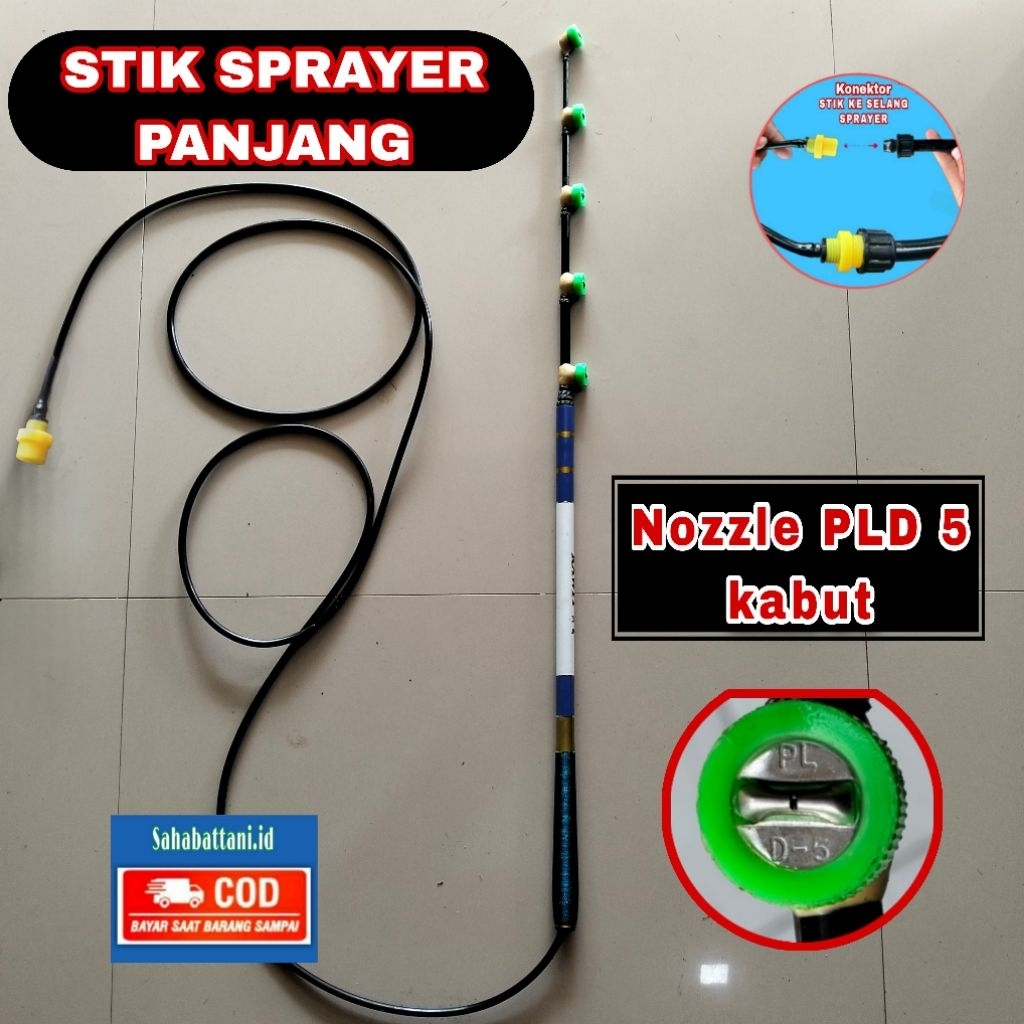 Stik sprayer panjang 3, 4 meter nozzle kipas PLD 5 kabut 4 & 5 mata stainless.