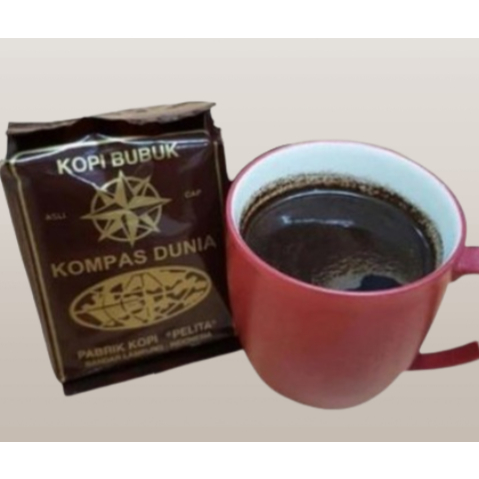 

Kopi Bubuk Lampung Robusta Kompas Dunia 230 gram Since 1950