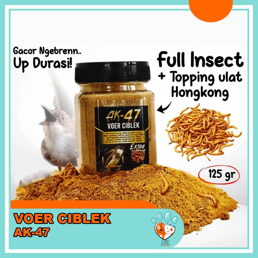 AK 47 Voer Ciblek 125gr Extra Ulat Hongkong Pakan Voer Pur Burung Ciblek Kristal Sawah Jawa Prenjak 