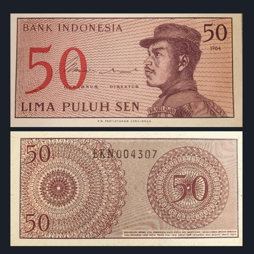 Uang Kuno Indonesia 50 Sen Sukarelawan Dwikora  Tahun 1964 | UNC | Gress
