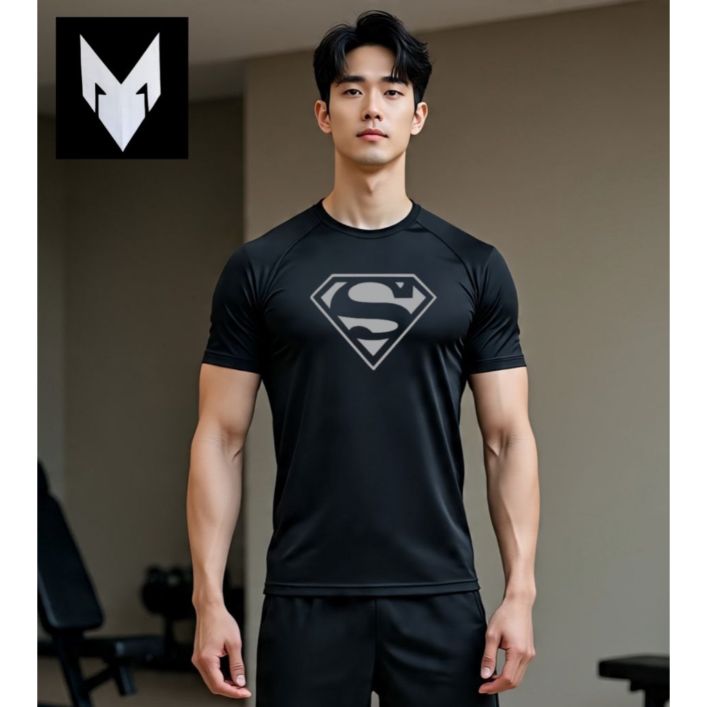 Baju Olahraga Superman Compression Shirt Raglan / Kaos Olahraga Lengan Pendek Gym Fitnes Kompresi Sp