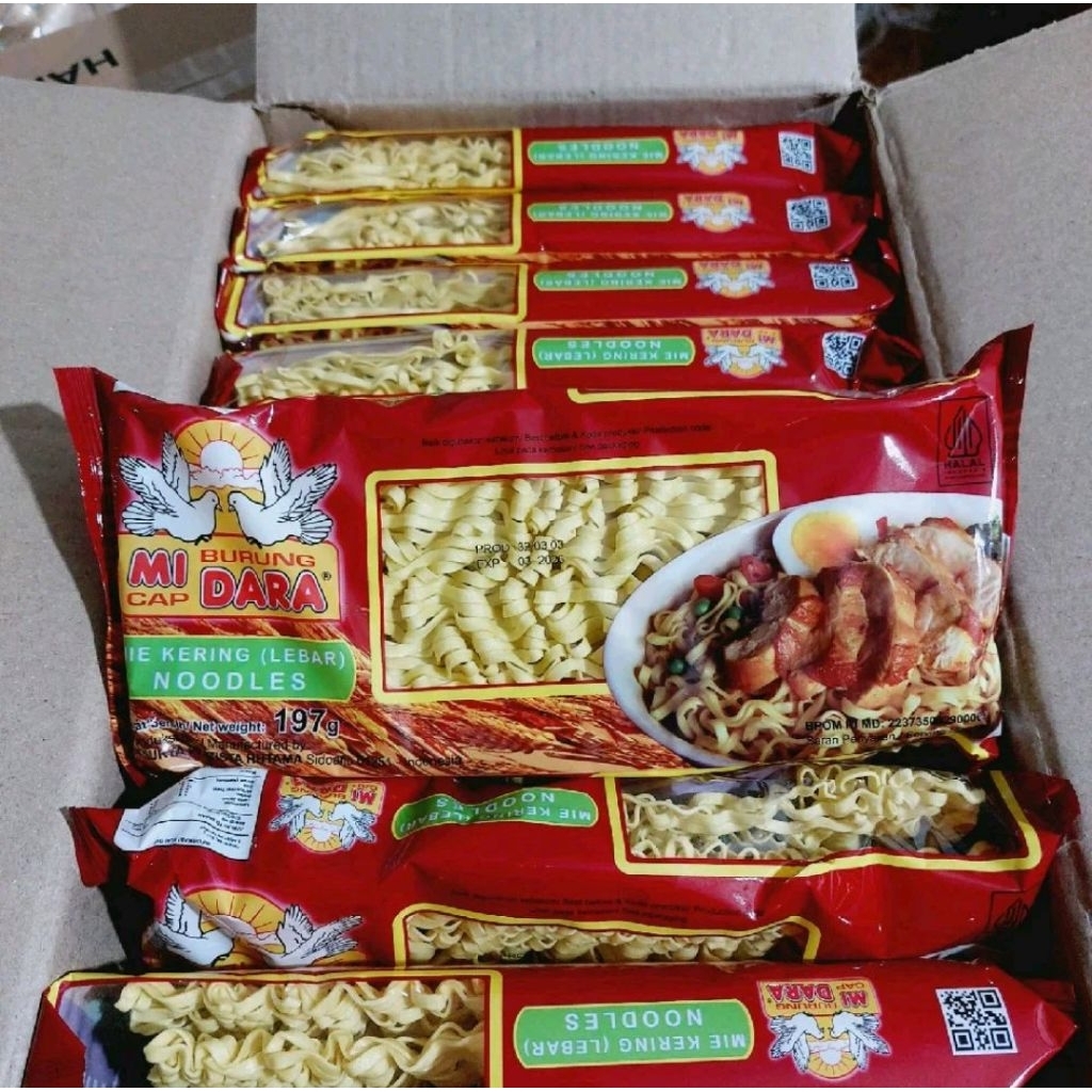 

1Dus(20pack) Mie Kering Lebar Burung Dara Mtis Maron