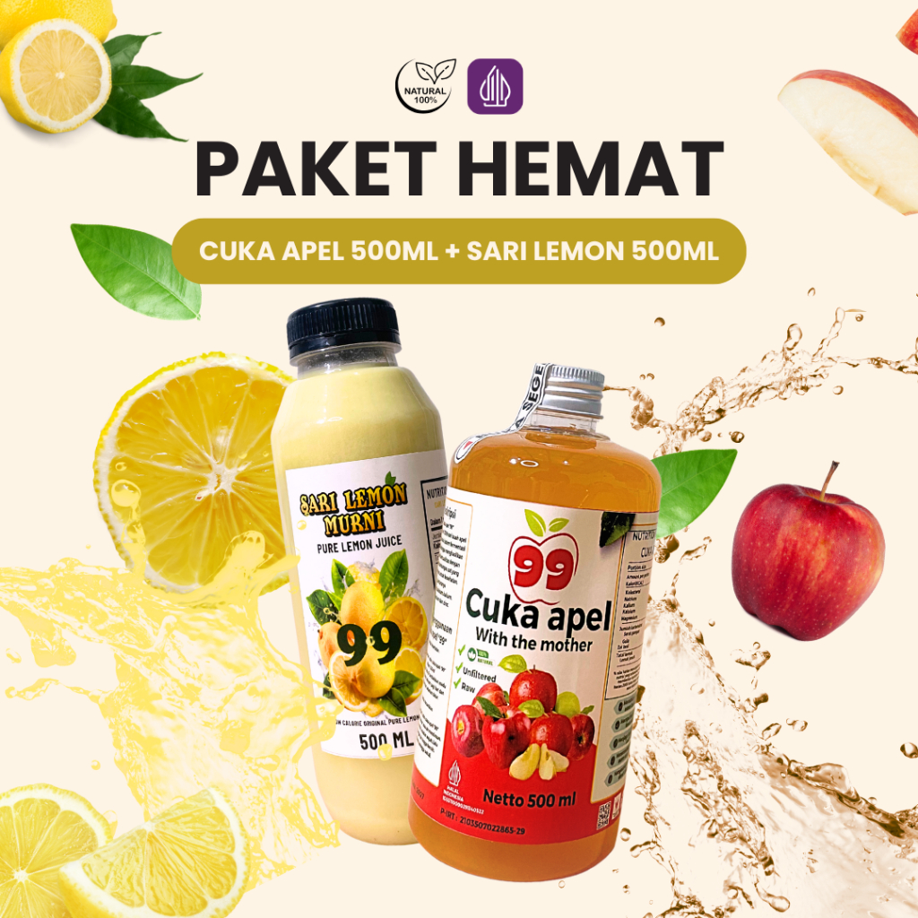 

PAKET HEMAT Cuka Apel Sari Lemon Asli 100% Original Tanpa Pengawet 500 ml