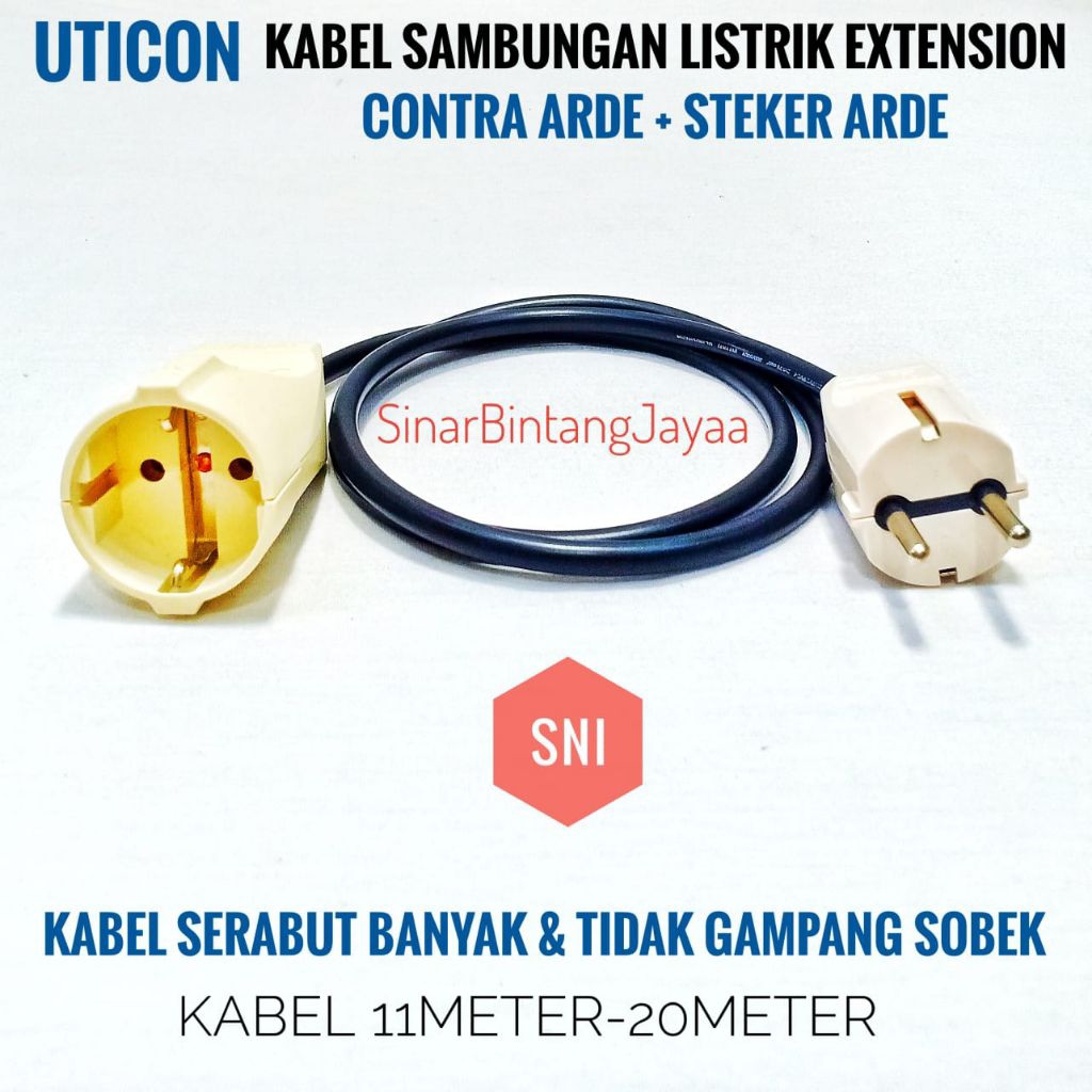 UTICON Kabel Sambungan Listrik EXTENSION Contra Kabel HITAM 11Meter - 20Meter