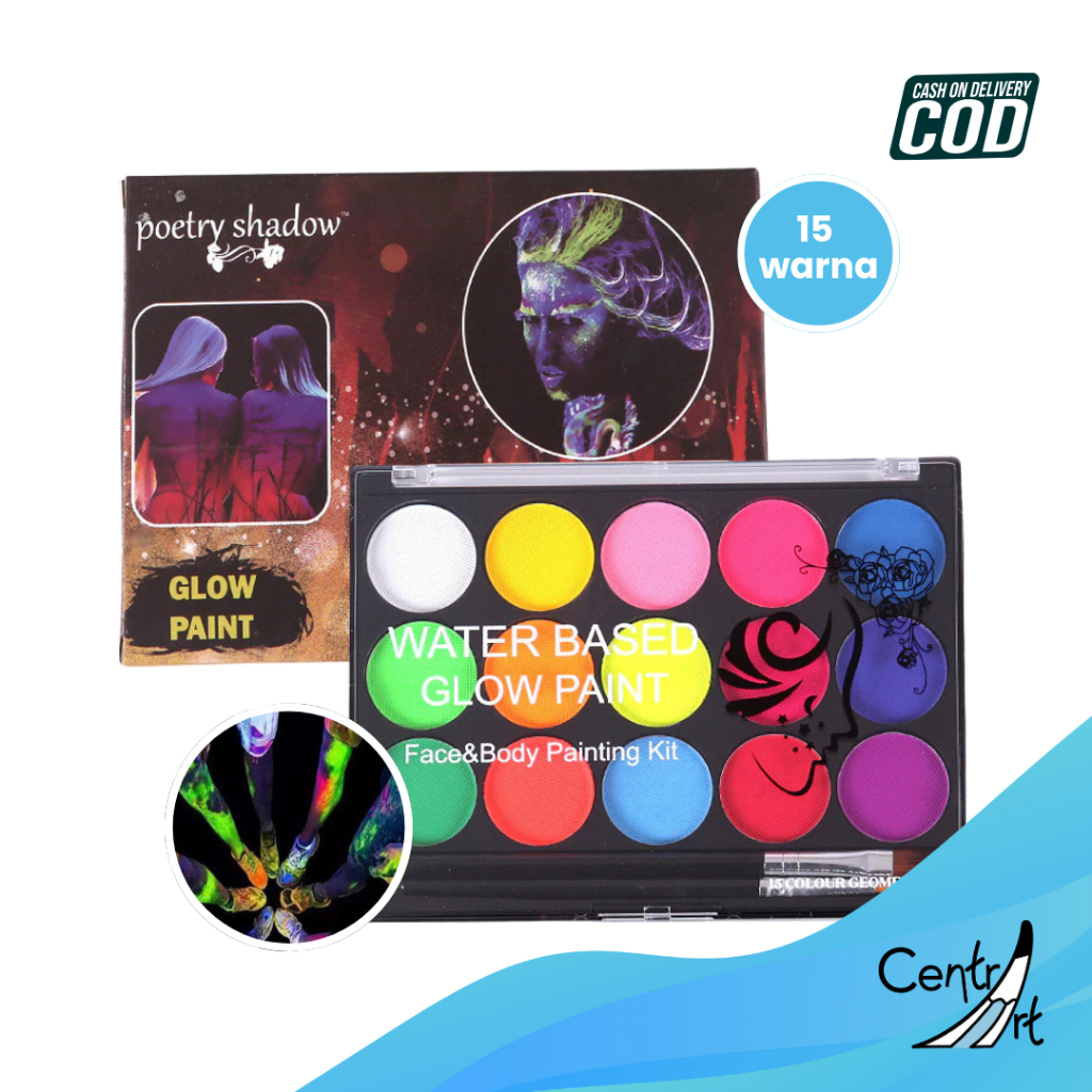 

Cat Wajah Fluoresen 15 warna + 2 Kuas Water Activated Makeup Palette Safe Non Toxic Body Painting / Cat untuk Rias Wajah