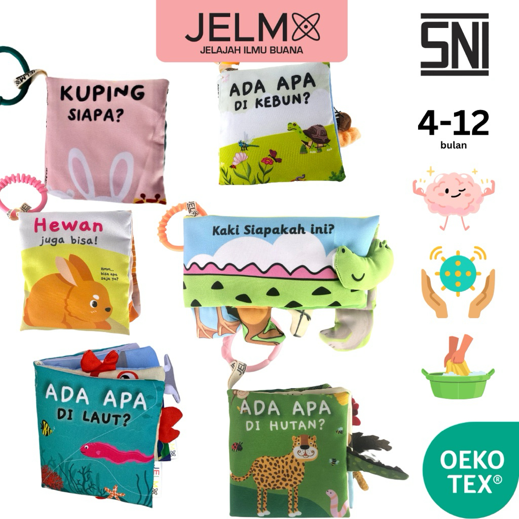 JELMA Sensory Soft Busy Book | Buku Kain Bantal Bayi 3D | 4-12 Bulan
