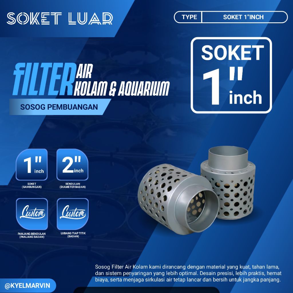 Pipa Filter Paralon 1" Inch (Soket Luar) Pembuangan Air Kolam | Filter Pembuangan Kolam / Aquarium 1