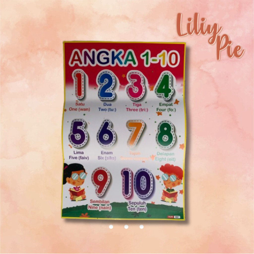 POSTER EDUKASI ANGKA 1-10 • Belajar Anak Balita Bayi Cowok Cewek Pria Tempelam Dinding Kertas Tulisa