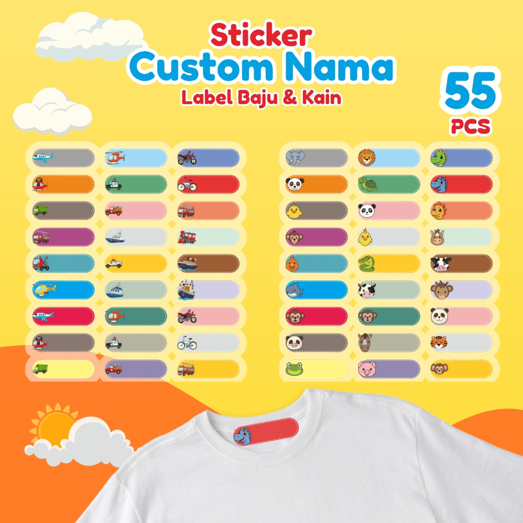 

Stiker Kain Custom 55 PCS Stiker Label Nama Kain Baju Anak Sablon Setrika sticker aesthetic custom