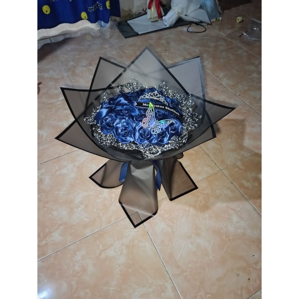 

buket pita satin navy tanpa glitter