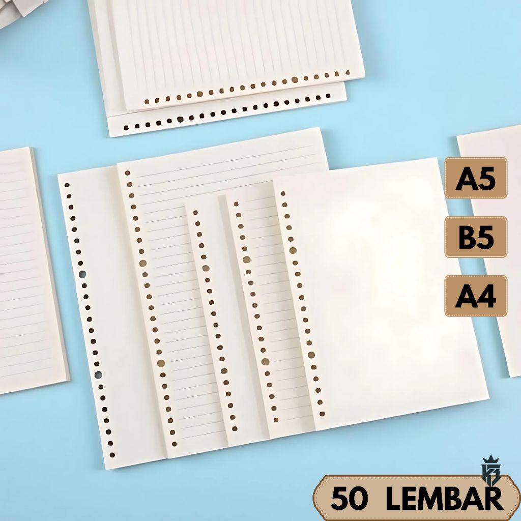 

( 50 LEMBAR ) KERTAS ISI ULANG BINDER LOOSE LEAF, REFIL KERTAS BINDER GARIS, POLOS