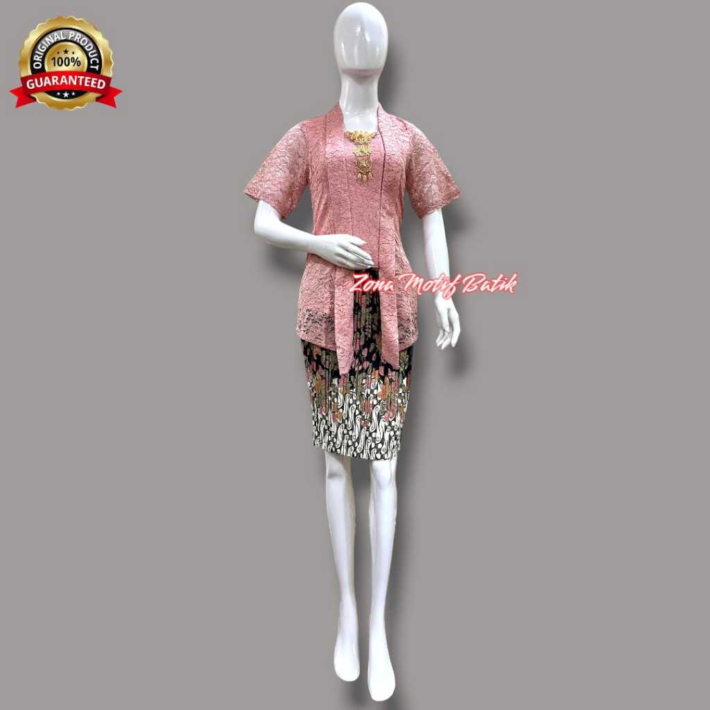 COD BAJU KEBAYA KUTUBARU BROKAT LENGAN PENDEK MIX ROK PLISKET PENDEK MINI MODERN