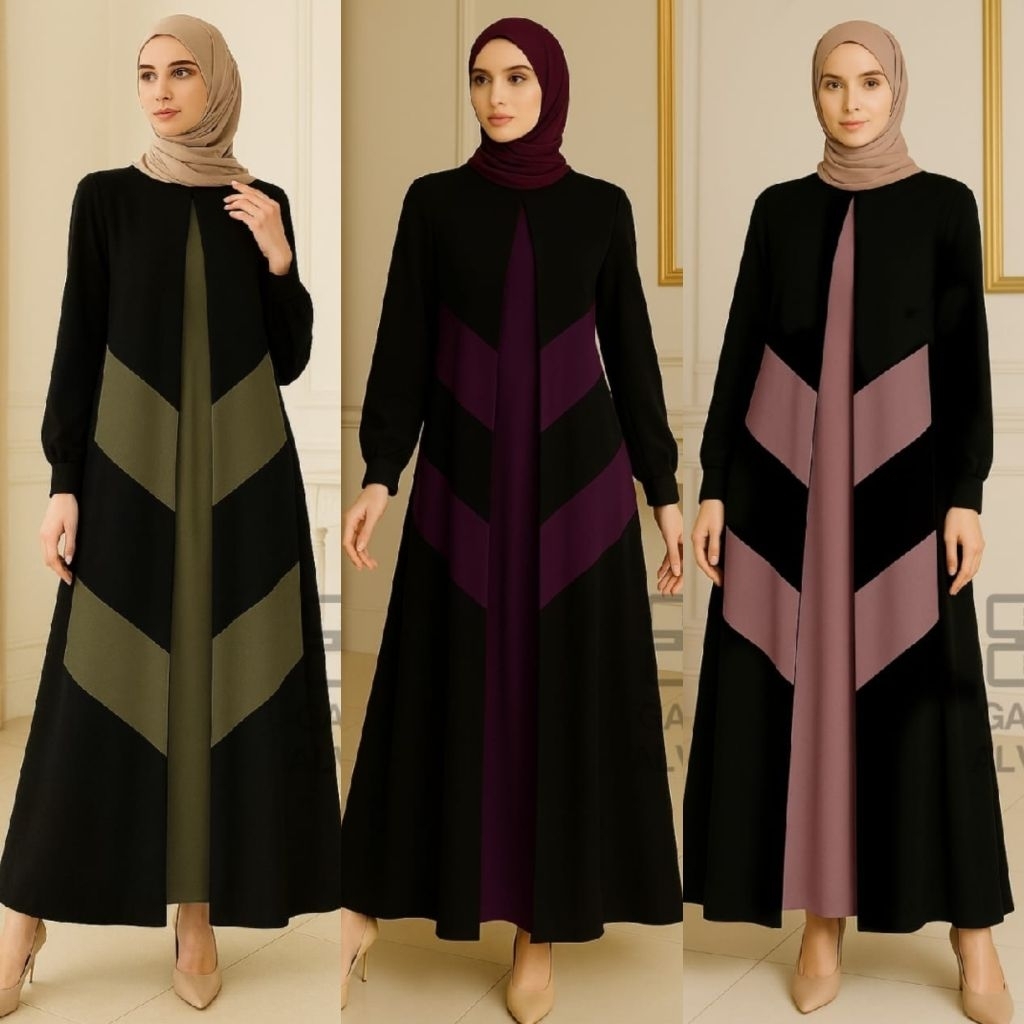 Alvira Dress By Guzel / Gamis abaya hitam kombinasi warna