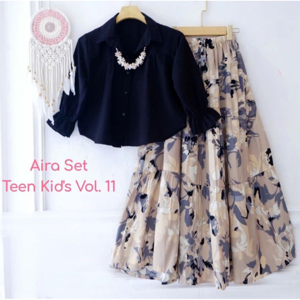 AIRA SET CRINKLE KOMBINASI RAYON KIDS (7THN-15THN) // SETELAN ANAK // ONE SET ANAK REMAJA // SETELAN