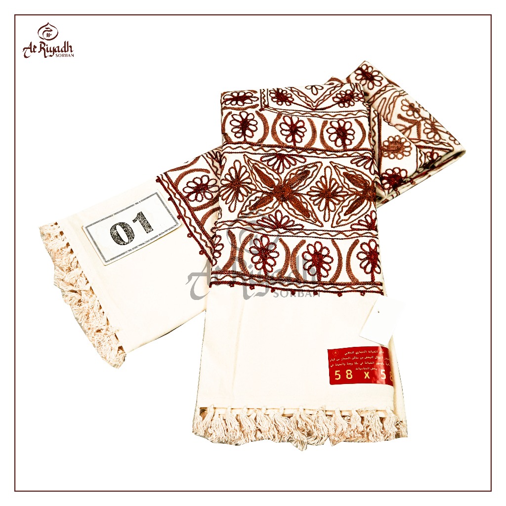 Sorban Kashmiri GABANA Hijazi Motif Sulam Putih elegan