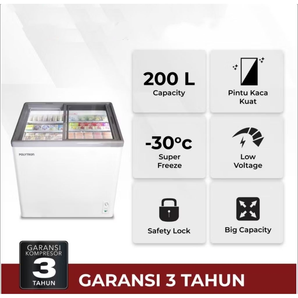 Freezer Polytron PCF-229 200L Freezer Box Pintu Sliding Kaca PCF 229
