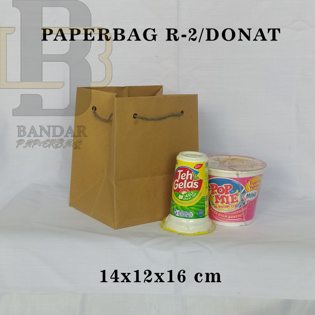 

PAPERBAG UKURAN R-2 P14 x L12 x T16 CM UNTUK DONAT DAN SEUKURANNYA