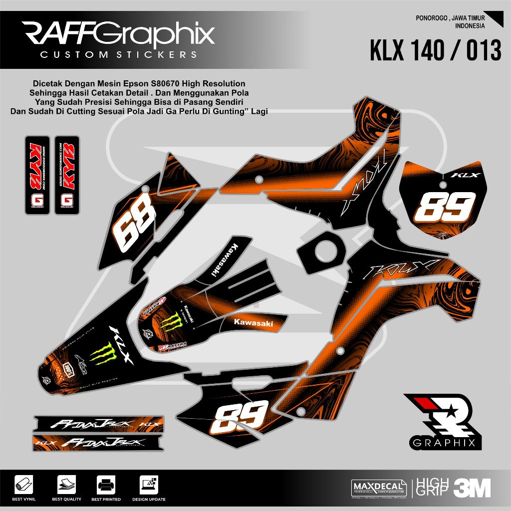 DECAL KLX 140  SUPER GLOSSY KODE 013 - DECAL STICKER KLX - STICKER KLX MURAH - DECAL KLX CUSTOM