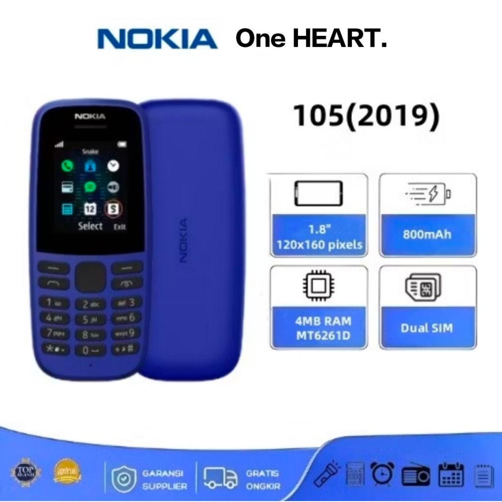 Nokia 105 ( 2019 ) Hp JaduL Dual SIM Card Support 2000 Kontak Batre Tahan Lama
