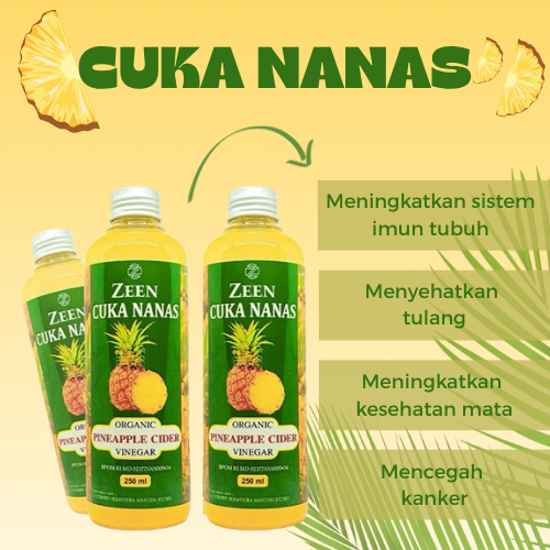 

Zeen Cuka Nanas 250ml Organic Pineapple Cider Vinegar Botol bantu menurunkan berat badan menyegarkan