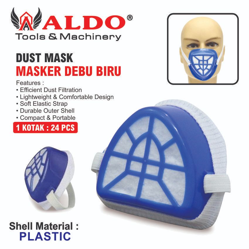 MASKER DEBU BIRU / DUST MASK/ MASKER KERJA PROYEK ANTI DEBU PLASTIC MERK ALDO