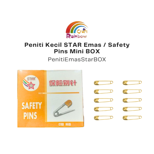 Peniti kecil mas mini STAR emas gold safety pins satuan BOX