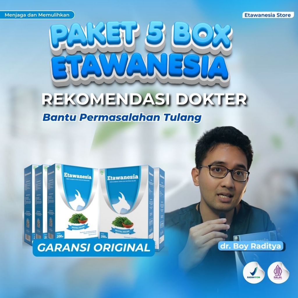 

PAKET 5 BOX Etawanesia Etawa Biru Rekomendasi Dokter - Etawanesia Original Susu Kambing Etawa Platinum + Ekstrak Moringa Folium ( Ekstrak Daun Kelor ) + Krim Bubuk