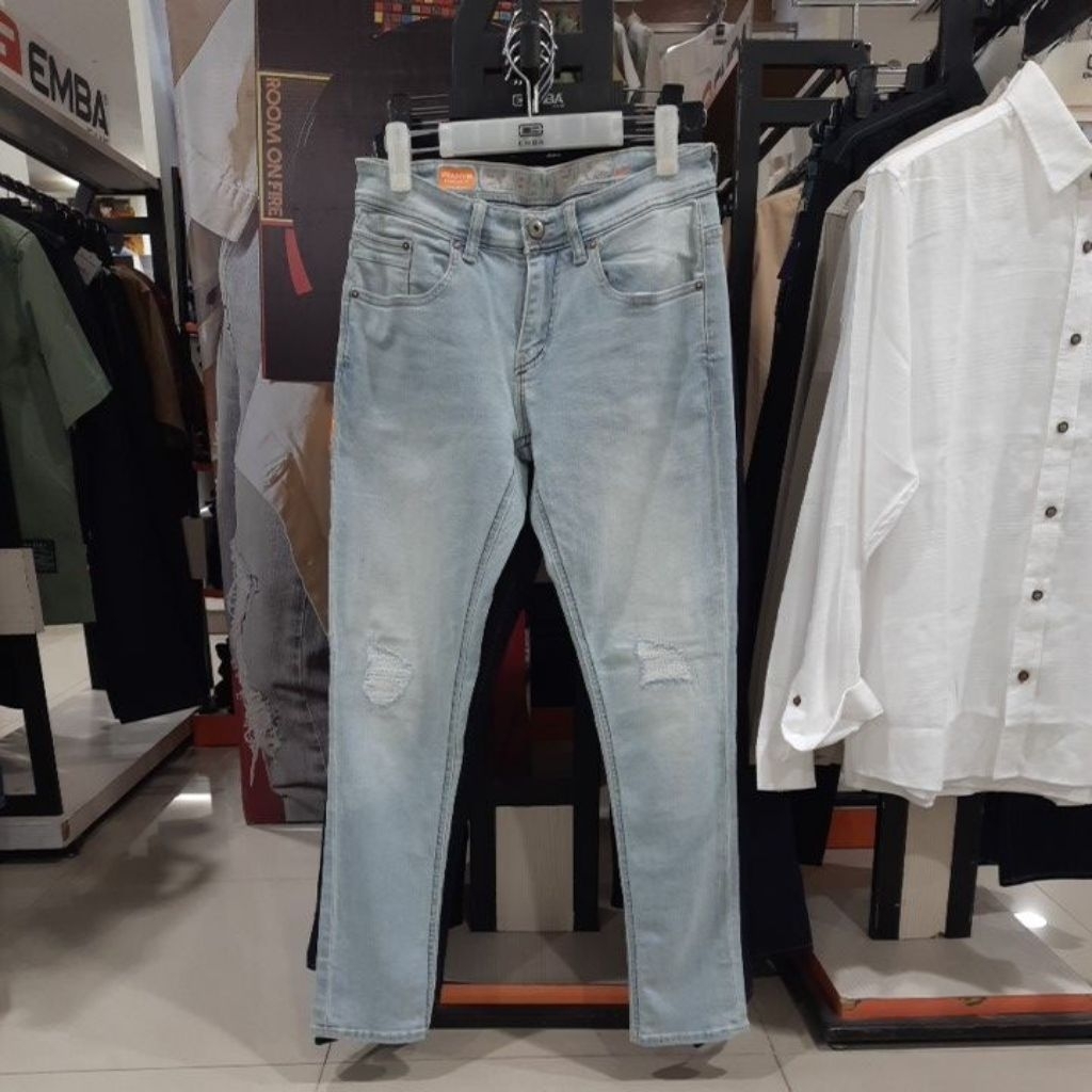 EMBA JEANS CELANA DENIM PANJANG PRIA STEADY JIM REGULAR FIT SOBEK ORIGINAL MATAHARI