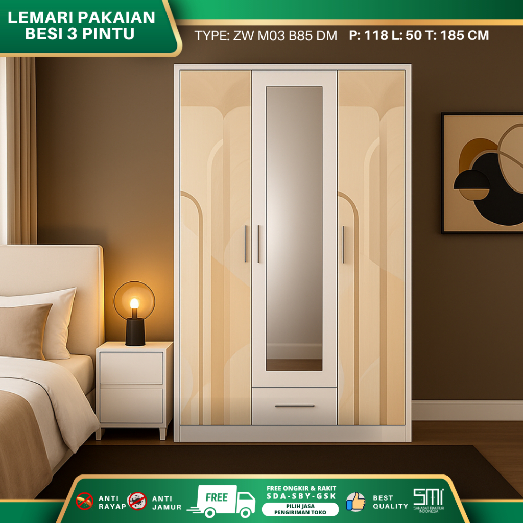 Lemari Pakaian Besi 3 Pintu, lemari besi 3 pintu importa, lemari baju besi anti rayap dan jamur