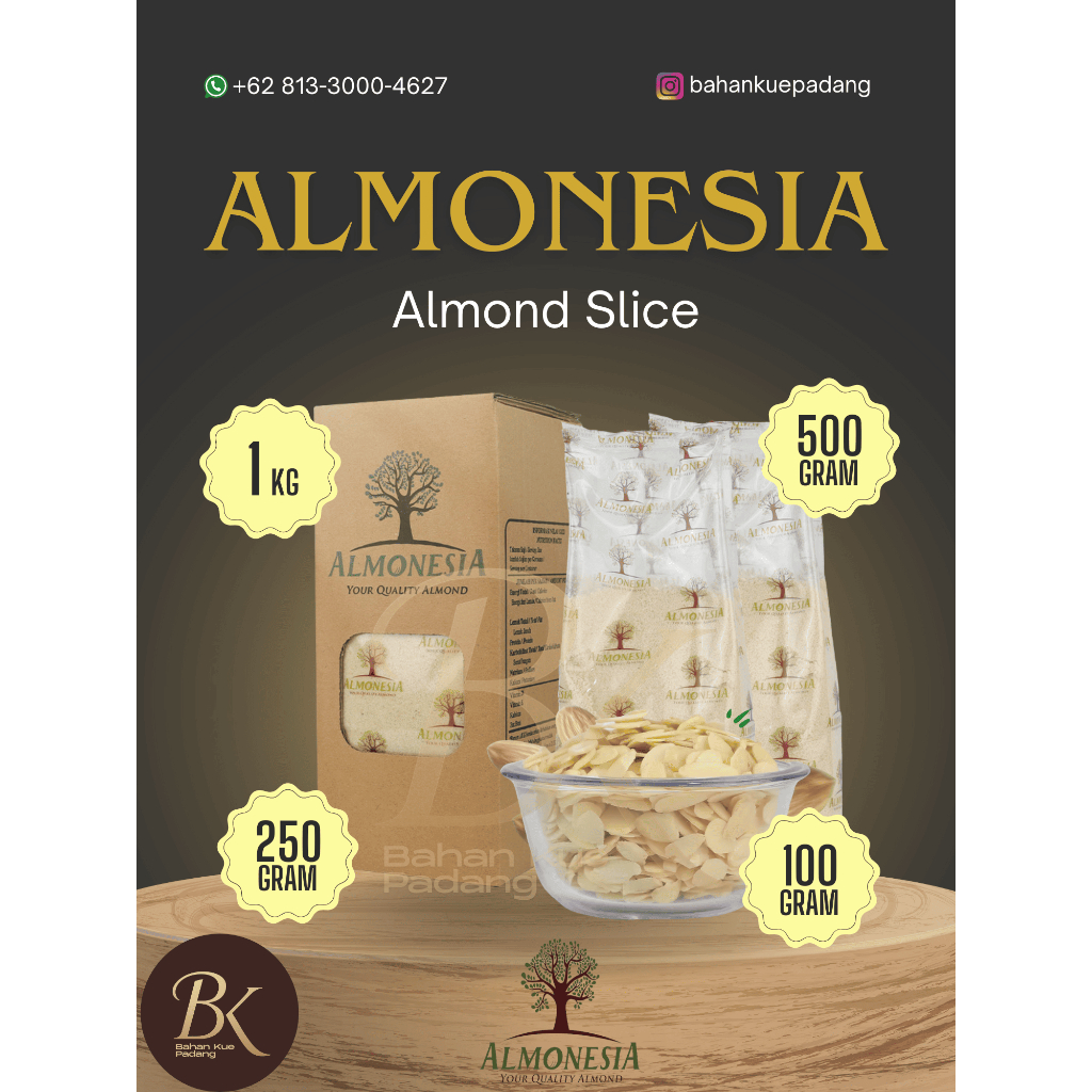 

Almonesia - Almond Sliced Repack 1 Kg/ 500 GR/ 250 gr (Topping Almond/ Almond Iris/ Almond Sliced/ Kacang Almond Slice)