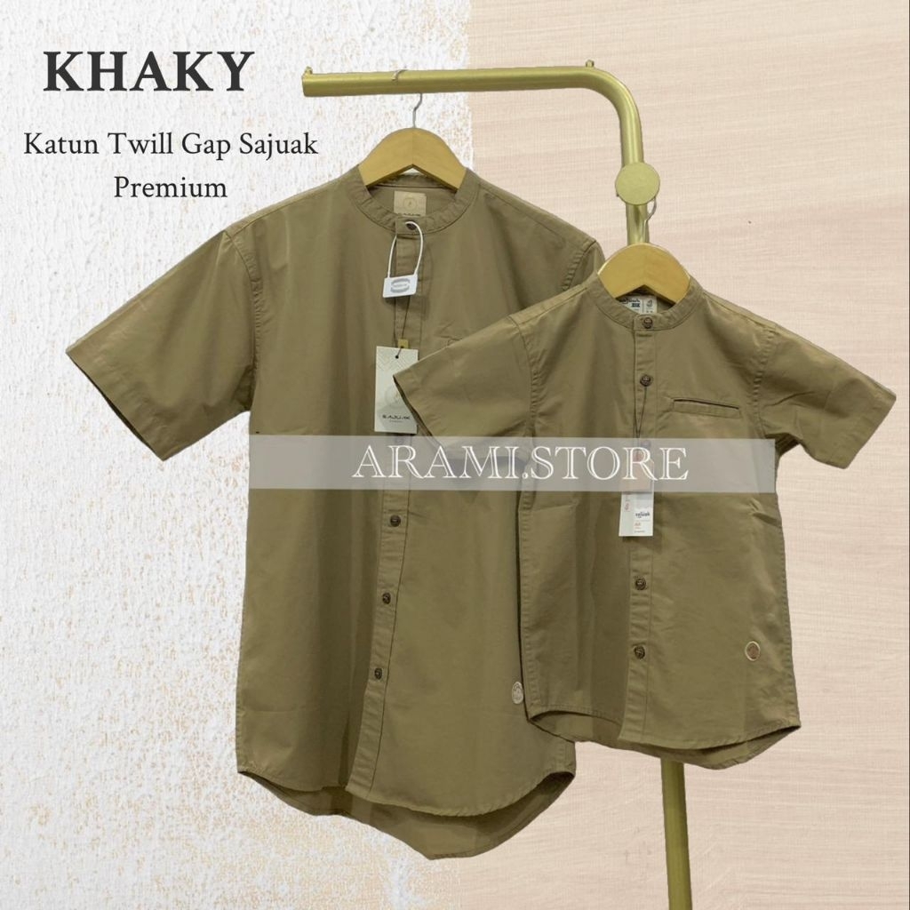 SAJUAK TG PREMIUM ~ KHAKI Kemeja Koko Kemko Couple Lebaran Ayah dan Anak Terbaru Katun Twill Gap Ori