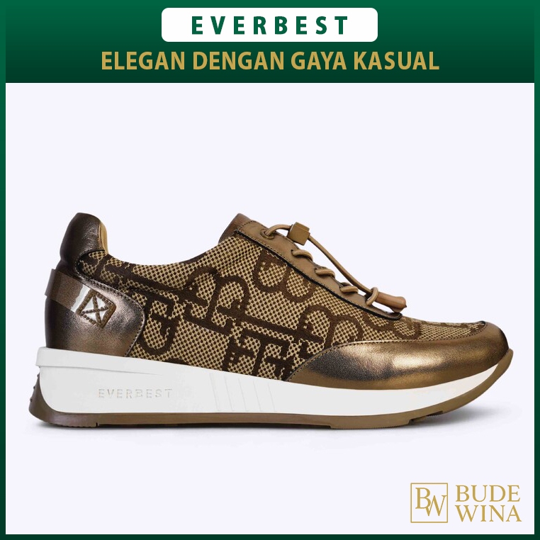 EVERBEST SEPATU SNEAKERS CASUAL WANITA ORIGINAL SNEAKER KASUAL KETS KULIT ASLI COKLAT EW17