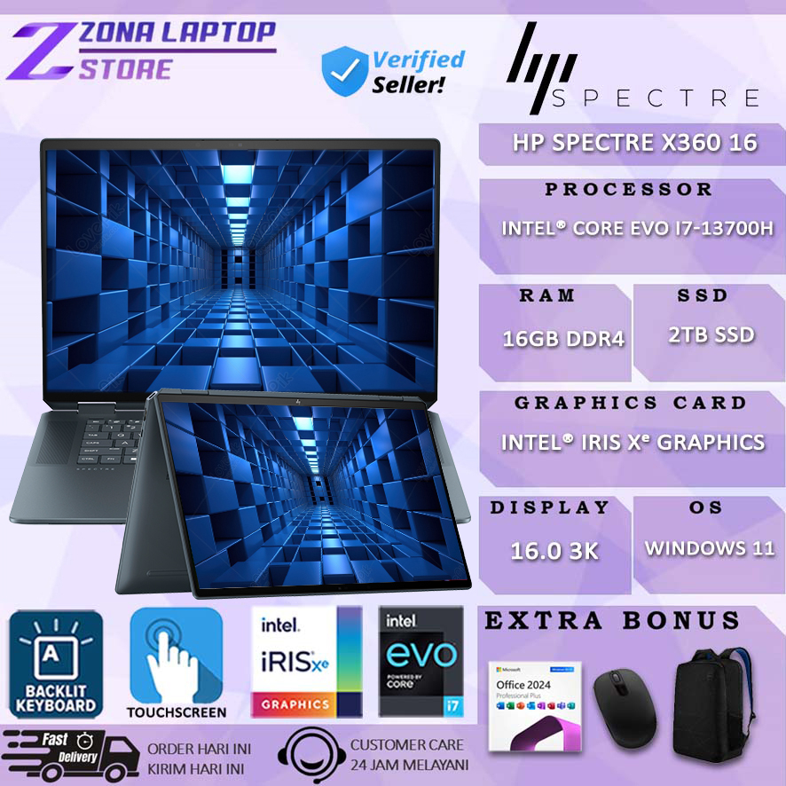 Promo Laptop 2in1 HP SPECTRE X360 16 Intel Evo I7 13700H 16GB 2TB 16.0" 3K IPS Windows 11 Home