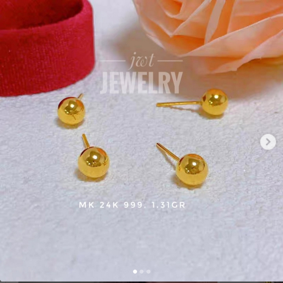 GIWANG ANTING TUSUK EMAS FASHION 24K 24KARAT 24 KARAT BOLA DIO CLASSIC BALL RINGAN TERLIHAT BESAR