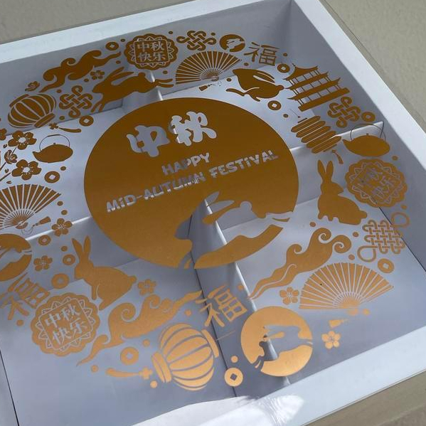 Box Makanan Kue Dus Mooncake Kemasan 125gr - 150gr Sekat 4 Free Tag Warna Putih