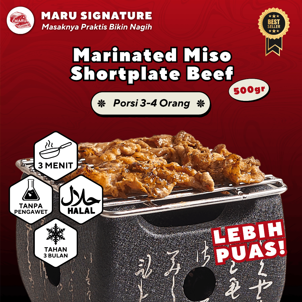 

MARU SIGNATURE Daging Sapi Shortplate Slice Marinasi Bumbu Miso 500gr Halal BBQ Grill