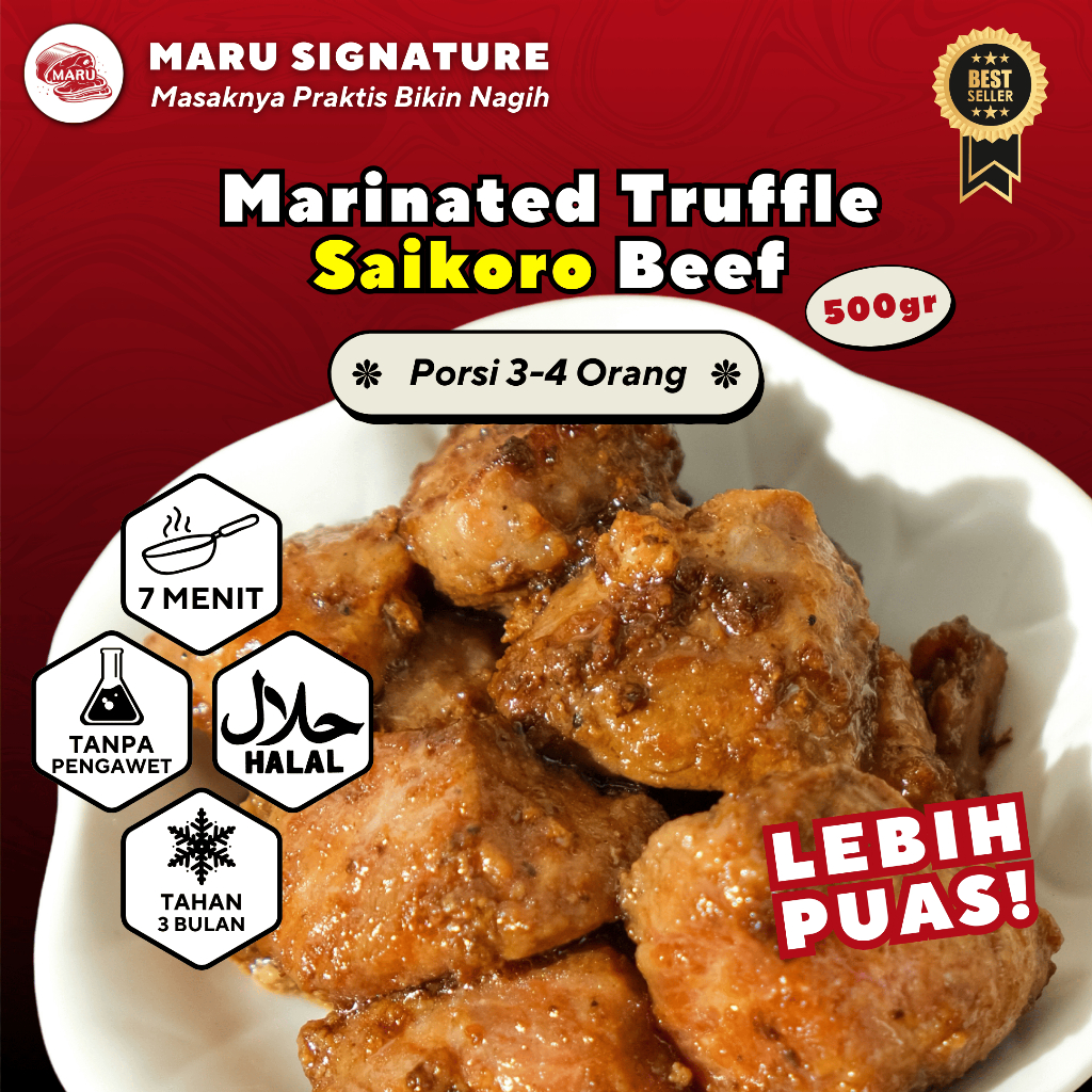 

MARU SIGNATURE Daging Sapi Saikoro Meltique Marinasi Bumbu Truffle 500gr Halal BBQ Grill