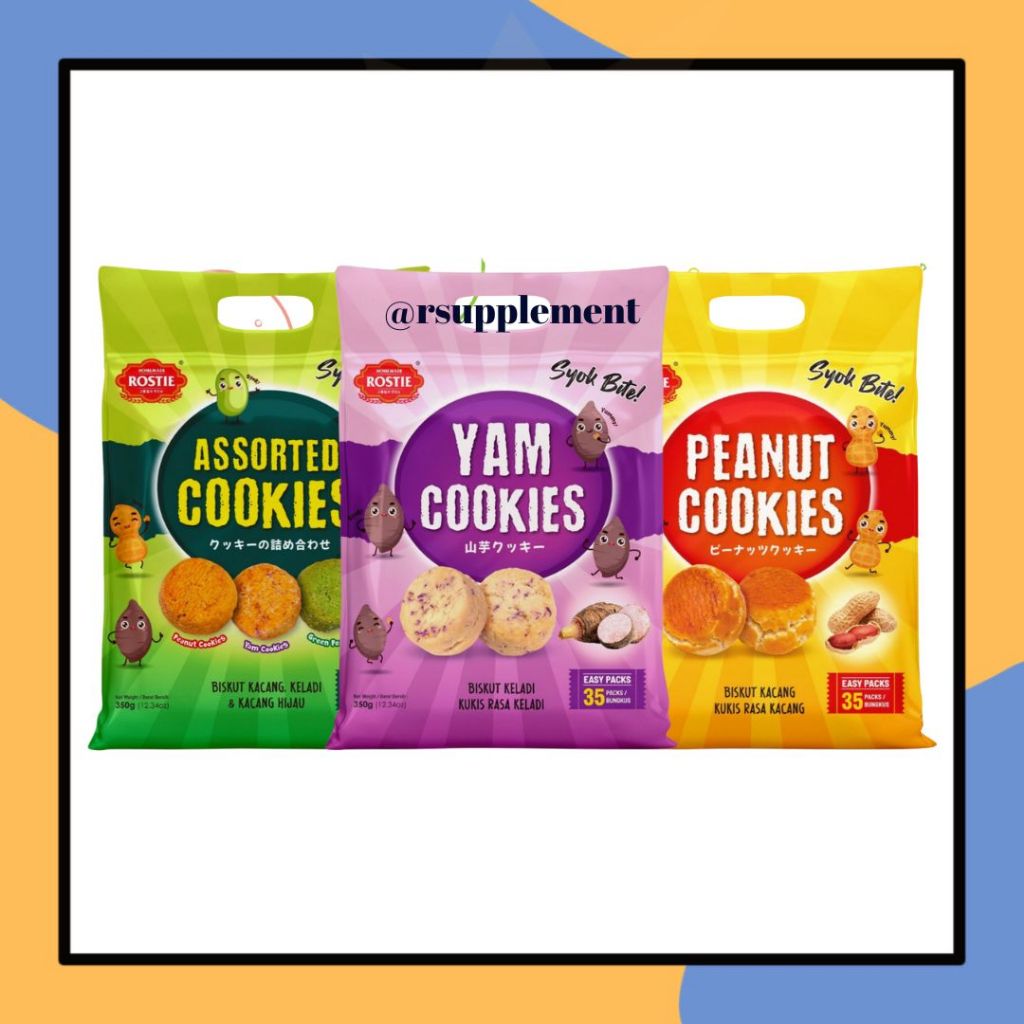 

Rostie Syok Bite Easy Packs 300gr isi 35pcs/pack Snack Kukis Biskuit Kacang Peanut Cookies Assorted Yam Cookie